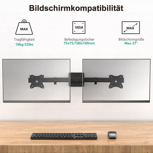 WALI Dual Monitor Wall Mount, Single to Double Bracket Adapter for 2 Screens up to 27 inch (012ARM)