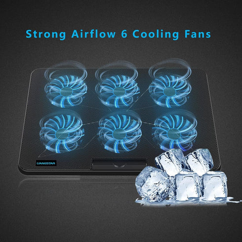 LIANGSTAR Laptop Cooling Pad, Laptop Cooler with 6 Quiet Fans for 12-17 Inch Notebook Gaming Fan, 7 Height & Wind Speed