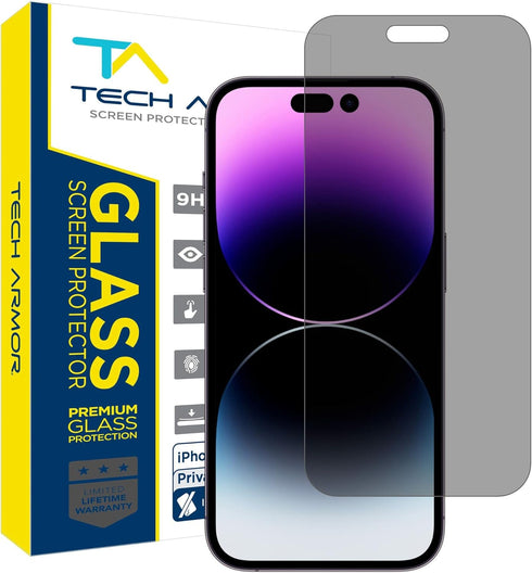 Tech Armor Privacy Ballistic Glass Screen Protector for iPhone 14 Pro Max - 5G 6.7 Inch Tempered Glass
