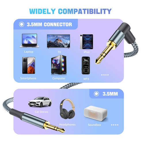 3.5mm 90 3.5mm (2 PACK 3.94FT/1.2M) Aux Cable Cord,Hi-Fi Sound Degree Nylon Braided Male to Male Stereo Aux Cables