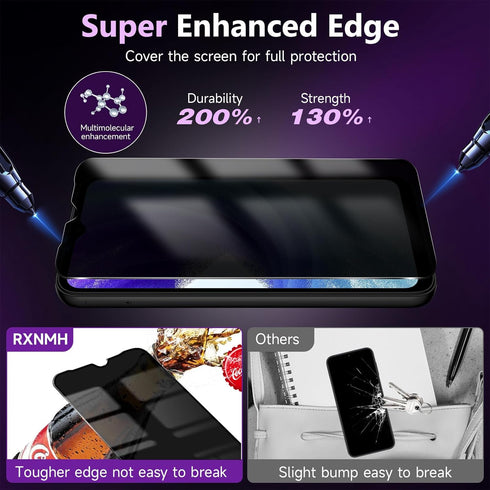 2+2 Pack Samsung Galaxy A15 5G Privacy Screen Protector With Camera Lens Protector For Galaxy A15 5G Screen Protector, Full Coverage, Case Friendly