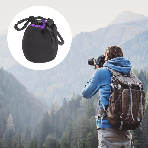 PATIKIL Camera Lens Bag, 2.8" ID x 3.9" H, Drawstring Pouch, Thick Neoprene, Black, Purple, for DSLR Lens