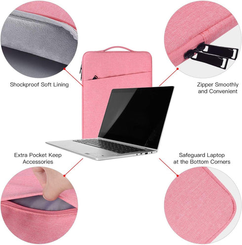 15.6 Inch Waterproof Laptop Case Bag for Women, Chromebook Sleeve for HP Spectre x360, Lenovo Flex 5, Acer Aspire (Pink)