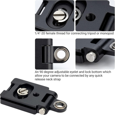 Kiorafoto 40MM Universal Arca Swiss Quick Release Plate with 1/4"-20 Screw & Adjustable Neck Strap Connect Eyelet for Tripod Ball Head, Camera Hand Wrist Strap Adapter Accessories