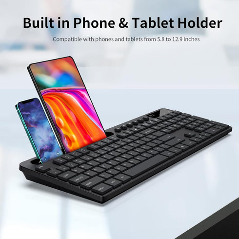 MARVO Wireless Keyboard and Mouse Combo - 2.4G Ergonomic Keyboard with Phone Tablet Holder, Silent Mouse (Black)