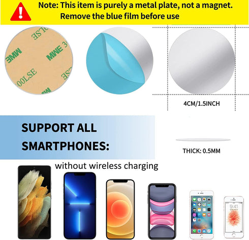 SALEX Cell Phone Metal Plates for Magnetic Car Mount, Wall, Phone Holder, Replacement Set of 8 Silver Round Iron Discs