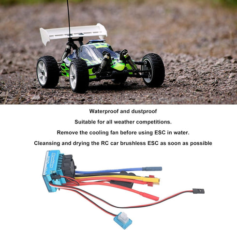 equlup 80A 4mm 1/10 Brushless ESC, Water Proof Brake Power Regulation Electronic Speed Controller with Banana Female