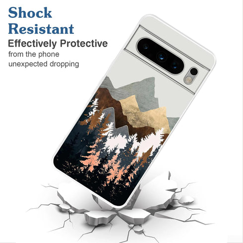 Compatible with Google Pixel 8 Pro Case, Mountain Forest Nature Landscape Nordic Abstract Art Flexible Silicone Shockproof Clear Case for Men and Women Girls