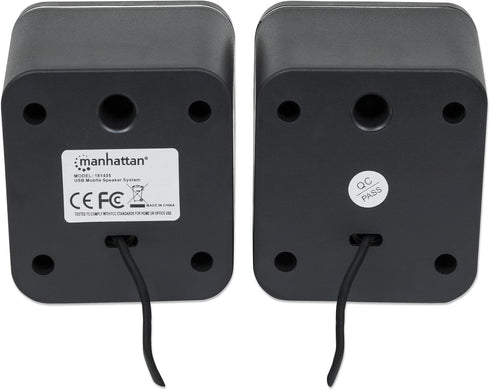 MANHATTAN USB Powered Stereo Speaker System - Small Size with Volume Control & 3.5mm Audio Plug, Black Silver