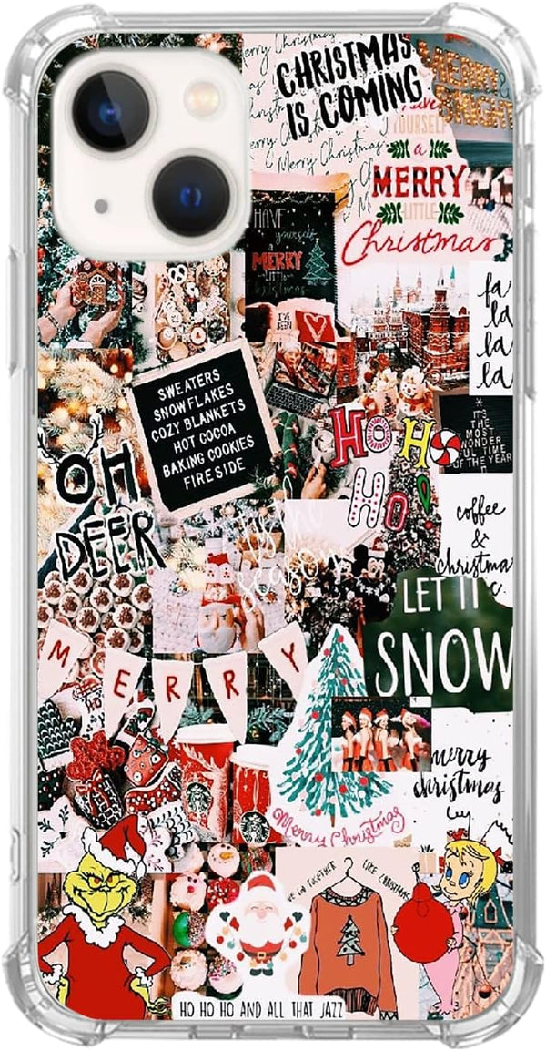 Aesthetic Winter Merry Christmas Case for iPhone 15 Plus - Trendy TPU Collage Phone Cover. Compatible & Stylish!