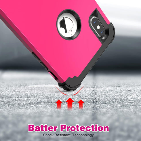 IDweel for iPhone Xs Max Case with Tempered Glass Screen Protector, 3 in 1 Heavy Duty Protection, Rose Red