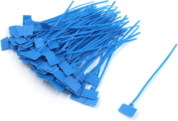 T Tulead Wire Zip Ties, Blue Cable Tags Label Tag Ties, Nylon Marker Cable Management Tags, Pack of 100