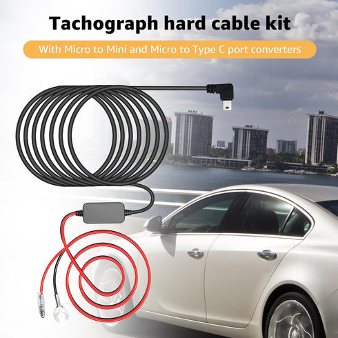 MONDGE 3-in-1 12V-24V 5V 13FT Hard Wire Kit USB-C & Micro/Mini USB Hardwire Kit for Dash Cams to Car Dash Camera Power