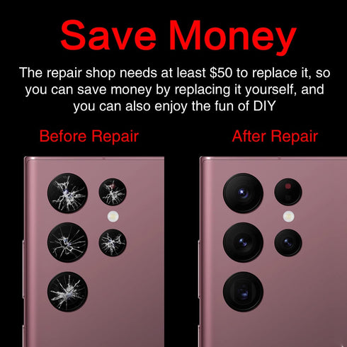 2PCS ASDAWN Galaxy S22 Ultra Back Camera Lens Glass Replacement, Repair Kit with Free Lens Film