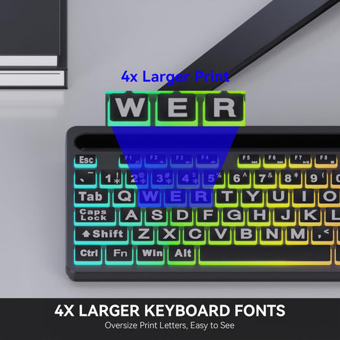 MARVO Large Print Backlit Keyboard, WK712 Wired Computer Keyboard with 7 Colors & 11 Modes for Windows, Mac