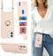 iPhone 11 Phone Case with Card Holder and Strap for Women, Crossbody Lanyard, Kickstand Ring Stand, Beige