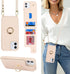 iPhone 11 Phone Case with Card Holder and Strap for Women, Crossbody Lanyard, Kickstand Ring Stand, Beige