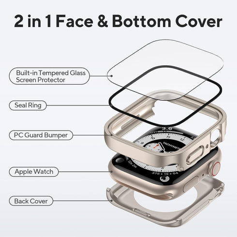 4 Pack Compatible with Apple Watch Waterproof Case 45mm Series 9/8/7 with Tempered Glass Screen Protector, 2 in 1 Full Coverage Bumper Protective Cover for iWatch Accessories 45 mm