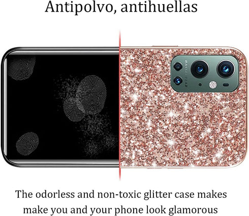 OnePlus 9 Pro Case - Glitter Shockproof Bling Soft TPU & PC, Thin Protective Cover for Women (Rose Gold)