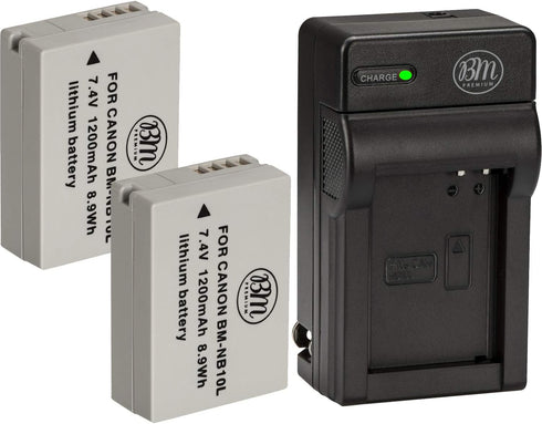 BM Premium 2 Pack NB-10L Battery and Charger Kit for Canon PowerShot G15, G16, G1X, G3X