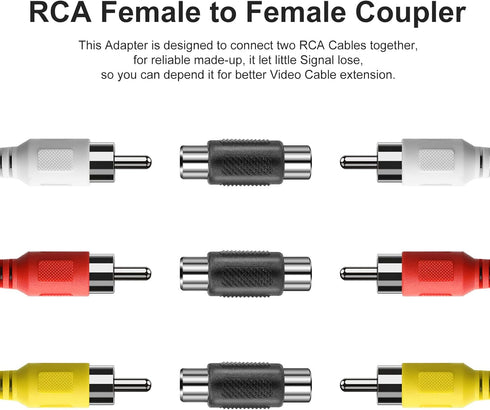RCA Female to Female Coupler - 3 Pack Audio Video RCA Adapter Connector Gold Plated Jack to Jack Converter