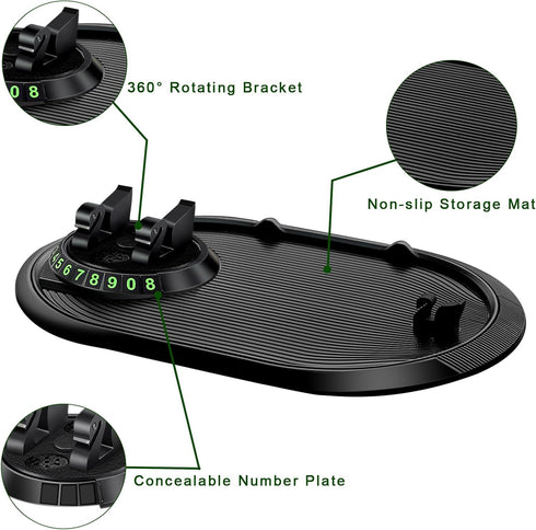 Multifunction Car Anti-Slip Mat Phone Holder, Rotatable Dashboard Cell Phone Holder for Phones, Keys, Gadgets