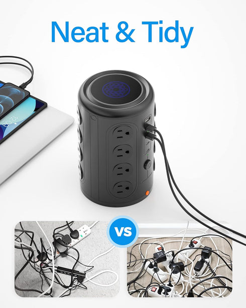 Surge Protector Power Strip 10 FT Cord, TenTrend Tower with 16 Outlets and 5 USB Ports for Home Office
