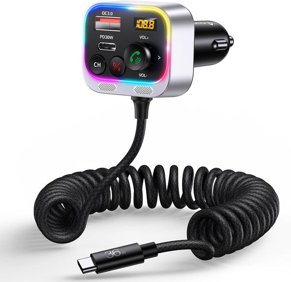 Syncwire Bluetooth 5.4 FM Transmitter Car Adapter, 66W PD QC 3.0 Fast Charge, Wireless FM Radio Adapter with USB-C Cable