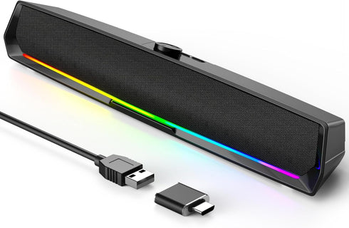 LENRUE Computer Speakers for Desktop,PC Speakers Gaming Sound bar with Colorful Light,USB Speaker