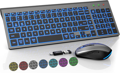 SABLUTE Wireless Keyboard and Mouse Combo - Backlit Compact Quiet Keyboard with RGB Mouse, Rechargeable, Slim