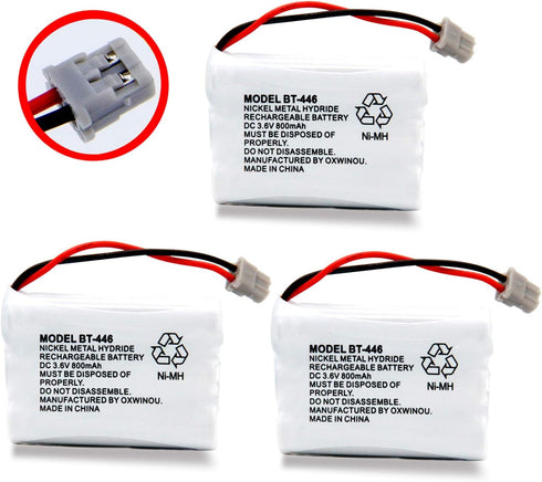 BT446 BT-446 Phone Battery Compatible with Uniden BBTY0503001 BT-1004 BT-1005, 3-Pack, 3.6V 800mAh