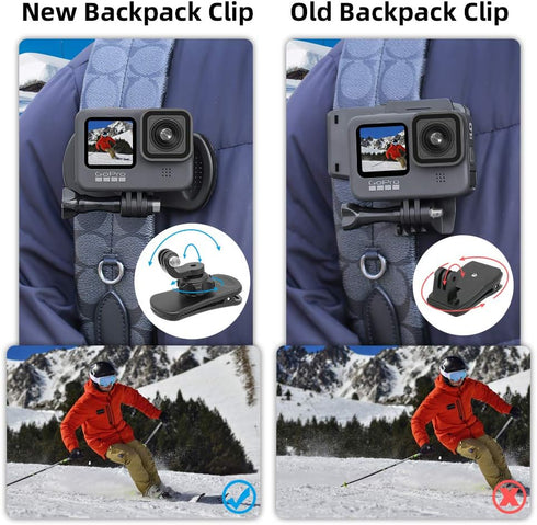 SUREWO 360° Rotation Backpack Strap Mount Quick Clip for GoPro Hero 13, 12, 11, 10, 9, 8, 7, 6, 5, 4, DJI Osmo Action