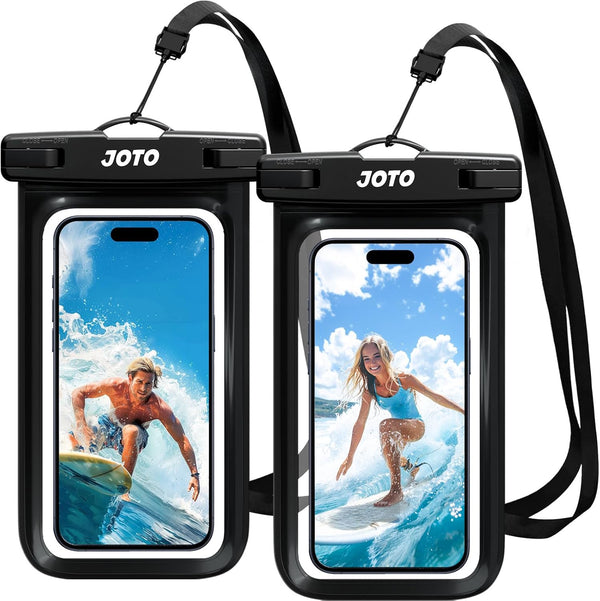 JOTO IPX8 Waterproof Phone Pouch Case - 2 Pack, Black, for iPhone 15/14/13/12/11 Pro Max, Galaxy S24/S23/S22 Ultra,