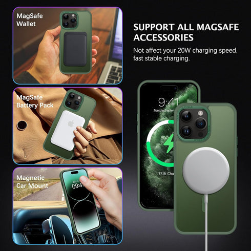 Telaso iPhone 14 Pro Max Case - Slim, Translucent Matte, Military Grade, Anti-Scratch, MagSafe Compatible, Deep Green.