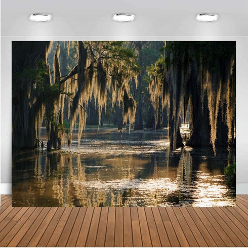 7x5ft Swamp Landscape Backdrop, Jungle Trees Woodland Forest Rainforest Photography Studio Background Party