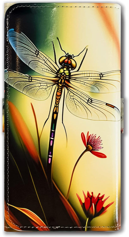 Bcov Colorful Dragonfly Style Leather Flip Wallet Case for Samsung Galaxy S24, Kickstand with Card Slot Holder