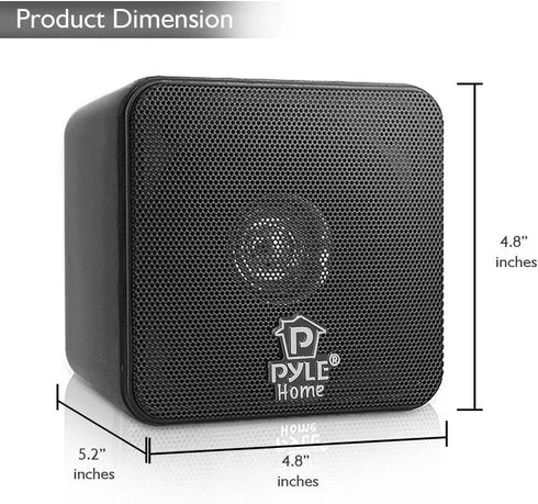 Pyle Home 4” Mini Cube Bookshelf Speakers, 200 Watt Power, 8 Ohm Impedance, 1 Pair, Black - PCB4BK