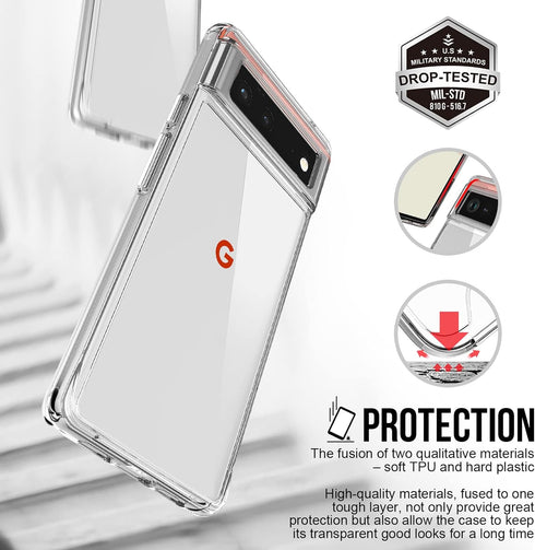 Military-Grade Case for Google Pixel 6 with Tempered Glass Screen Protector, Anti-Scratch & Reinforced Bumpers -