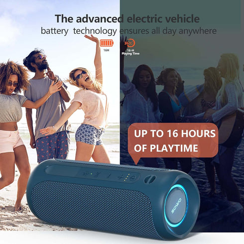 Portable Bluetooth Speaker, IPX7 Waterproof with 25W Loud Stereo Sound and 16H Playtime, Blue