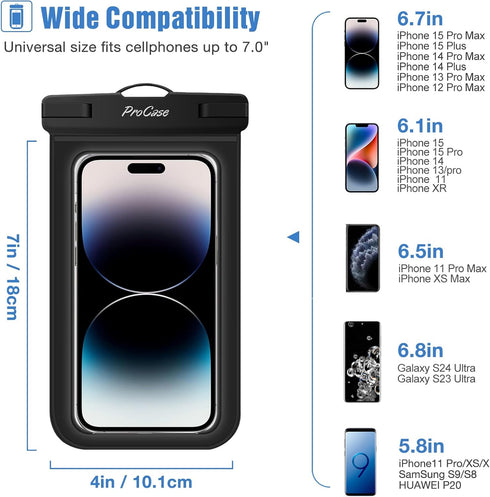ProCase 2 Pack Waterproof Phone Pouch Case, 7" Universal Underwater Cellphone Dry Bag Holder for iPhone 15 14 13 Pro Max 12 11, Galaxy S24 S23 S22 Ultra Pixel Beach Cruise Essential -Blue/Green