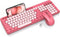 Wireless Keyboard and Mouse Combo, Retro Round Keycaps, Cute Full-Size Typewriter Keyboard with Phone Holder, 2.4GHz