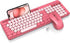 Wireless Keyboard and Mouse Combo, Retro Round Keycaps, Cute Full-Size Typewriter Keyboard with Phone Holder, 2.4GHz