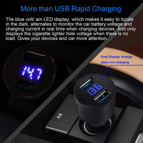 USMEI Quick Charge 3.0 Car Charger, 39W Dual USB Charger Adapter with Voltmeter, Compatible with iPhone 15/14/13,