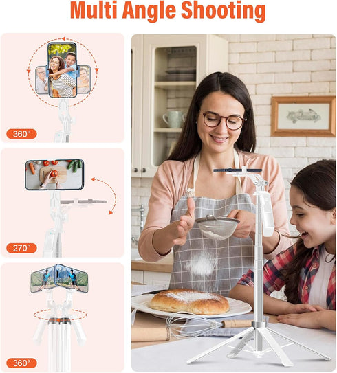 71 inch Tall Selfie Stick Phone Tripod with Detachable Wireless Remote and 2 LED Lights for Recording