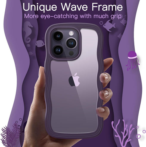 JETech iPhone 14 Pro Case 6.1" - Shockproof Clear Hard PC Back, Wave Frame Curly Shape, Deep Purple for Women & Girls.