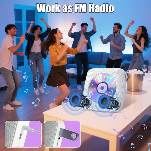Gueray 1800mAh CD Player Portable with Bluetooth Wall Mountable, CD Music Battery Operated Players for Home