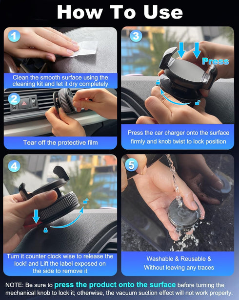 METINFUS 360 Vacuum Car Phone Holders, Upgrade Strong Suction Cup Phone Mount for Car, Adjustable Clamp Clip Phone