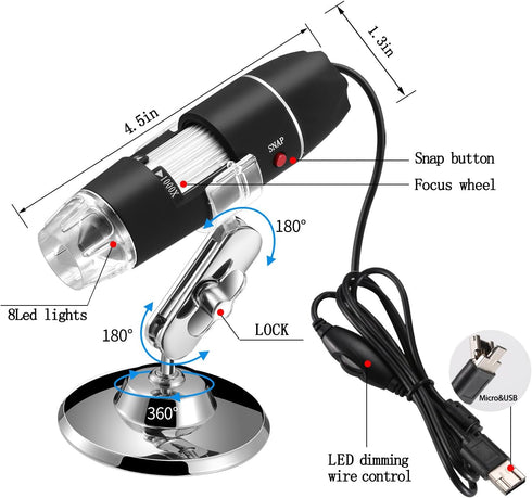 Original 40-1000X USB Microscope with Portable Carrying Case, Digital Magnification Endoscope Camera for Android,