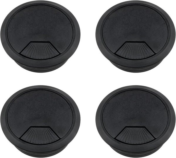 Lovelysp 2-3/8 inch Table Wire Cable Ring Hole Cover, 4PCS Black Plastic Organizer for Office PC Desk