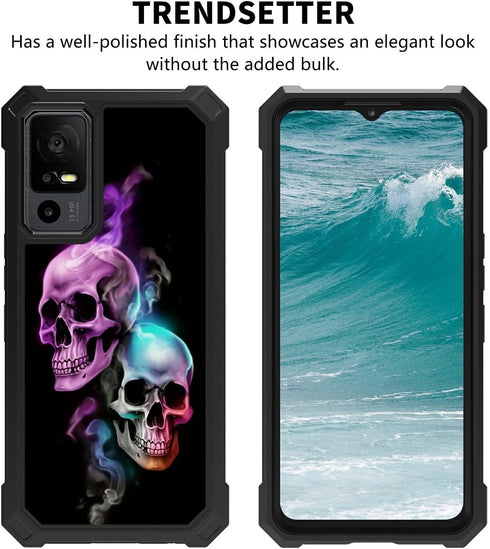 Rossy for TCL 40 XE 5G Phone Case for TCL 40XE 5G Case with Tempered Glass Screen Protector Soft TPU Hard PC Heavy Duty Shockproof Protective Cover with Skull Design Case for TCL 40 XE X 5G